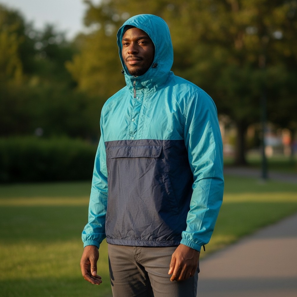 Patagonia Nylon Anorak Windbreaker Men's XL Teal Navy Blue Ripstop Pullover Hood
